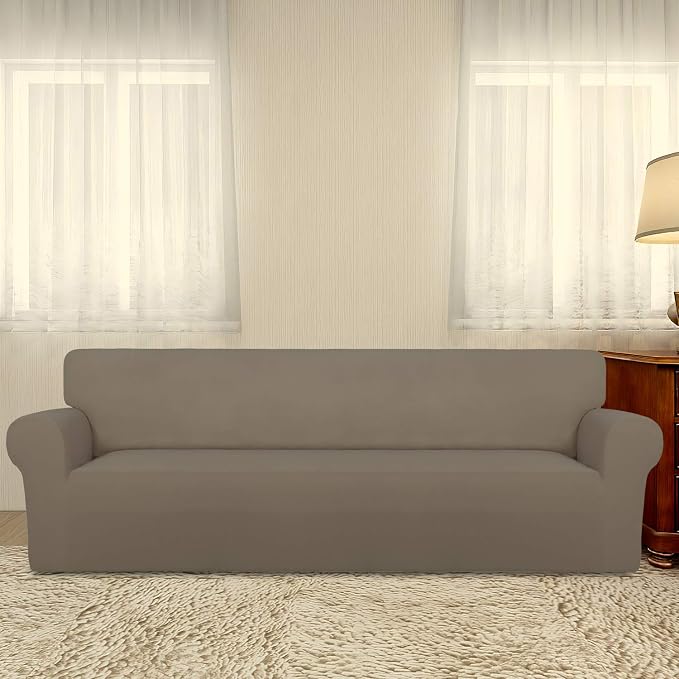 PureFit Stretch Couch Covers for Sofa 4 Seater Slipcovers Natural | 1-Piece - Image 2