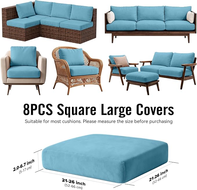 8Pcs Outdoor Cushion Covers, Stretch Patio Furniture Couch Chair Slipcovers | - Image 2