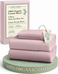 LANE LINEN 100% Organic Cotton Twin XL Bed Sheets Set, Machine Wash Fully Elasticized Twin XL Sheet Sets, Luxury Hotel Percale Bedding Sheet & Pillowcases, Soft & Comfy -Sepia Rose