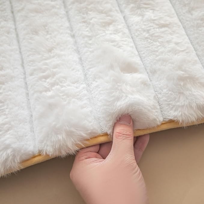 White Rabbit Striped Plush Rug 2'x3', Fluffy Shaggy Area Rug - Image 3
