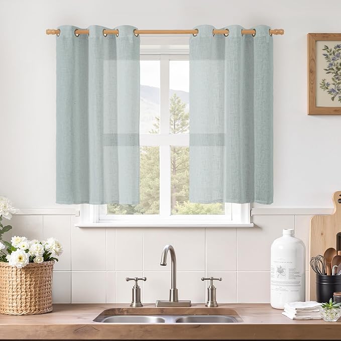 Greyish Blue Short Linen Curtains 40 Inches Long by LAMIT