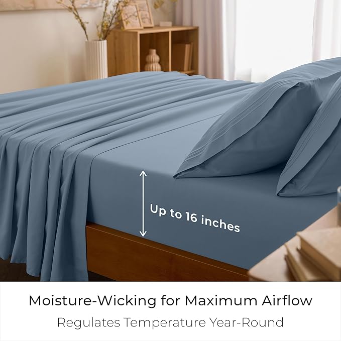 Mellanni King Sheets Set - 4 PC Iconic Collection Bedding - Hotel Luxury, Extra Soft, Cooling Bed Sheets - Wrinkle, Fade, Stain Resistant (King, Blue Hydrangea)
