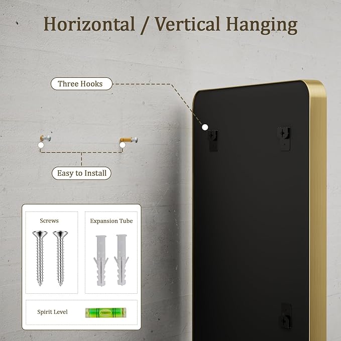 VooBang Bathroom Mirror 30x40 inch, Gold Gorgeous Deep Frame Wall Mirror, Modern Round Corner Bathroom Vanity Mirror for Bedroom, Living Room, Hanging or Leaning Horizontal or Vertical, Gold