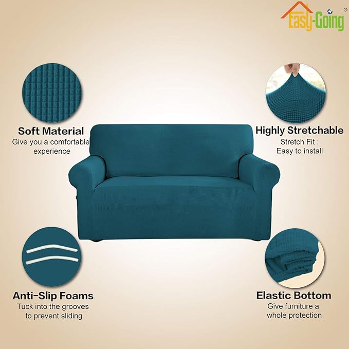 Easy-Going Stretch 4 Seater Oversized Sofa Couch Cover Peacock Blue | 1-Piece - Image 4