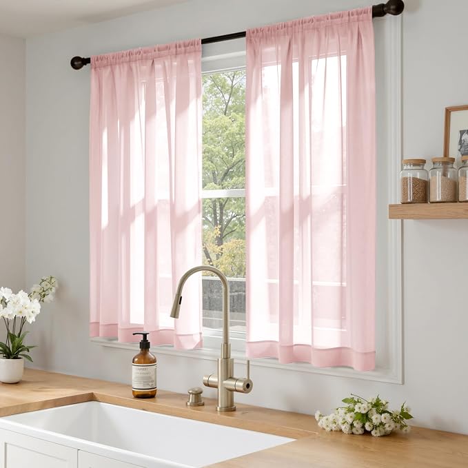 MIULEE Blush Pink Sheer Curtains 63 Inches Long 4 Panels 42 x 63 Inches | Light - Image 2