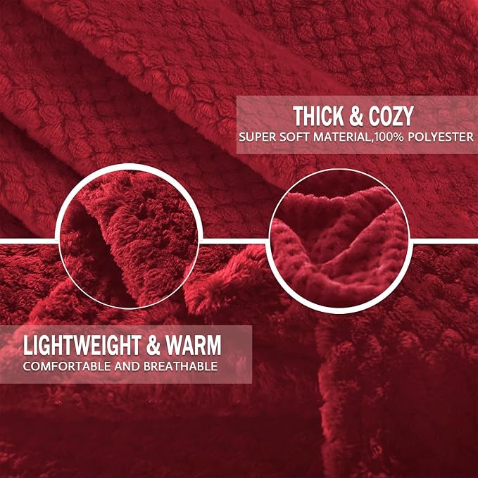 Exclusivo Mezcla Soft Waffle Fleece Bed Blanket Twin XL Size, Deep Red | - Image 7