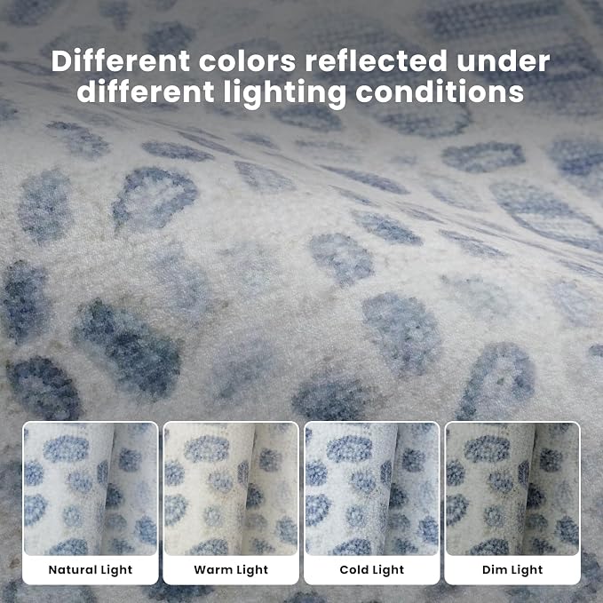8x10 Washable Area Rugs for Living Room, Dining Room- White Blue | Ultra Soft - Image 8