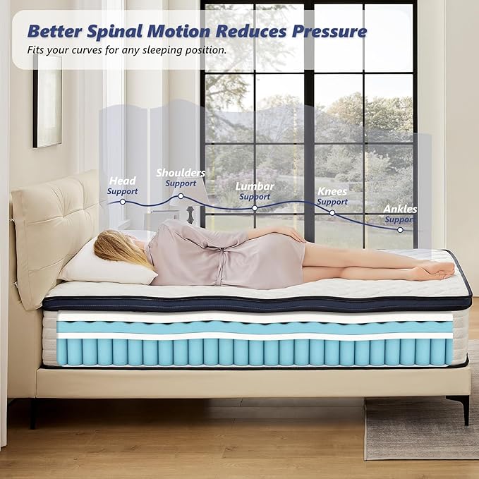 Twin Mattress 10 Inch Twin Size Mattresses - Memory Foam & Pocket Coils Springs, Pressure Relief, Medium Firm Comfort, Motion Isolation, Ideal for All Sleep Positions, CertiPUR-US Certified