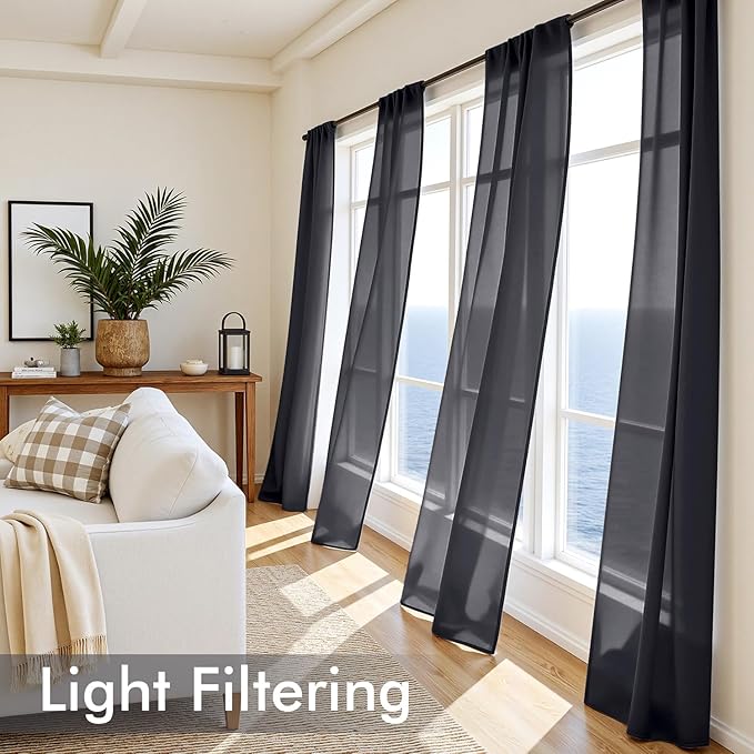 MIULEE Black Sheer Curtains 96 Inches Long 4 Panels 54 x 96 Inches | Light - Image 4