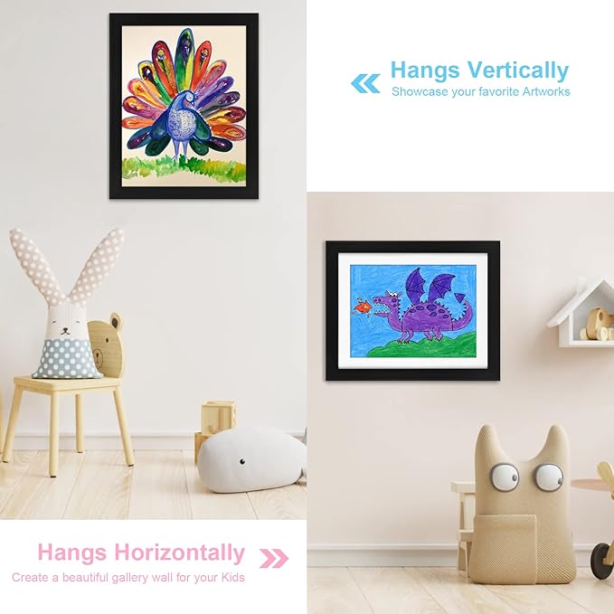 [3 Pack] Kids Art Frames, 10x12.5 Front Opening Kids Artwork Frames Changeable, Displays 8.5x11 With Mat and 10x12.5 Without Mat, Holds 50 Pcs, for 3D Picture, Crafts, Children Drawing, Hanging Art, Portfolio Storage