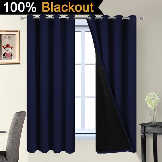 Yakamok Navy Blue 100% Blackout Curtains 63 Inches Long 52" Wide, 2 Panels | - Image 2