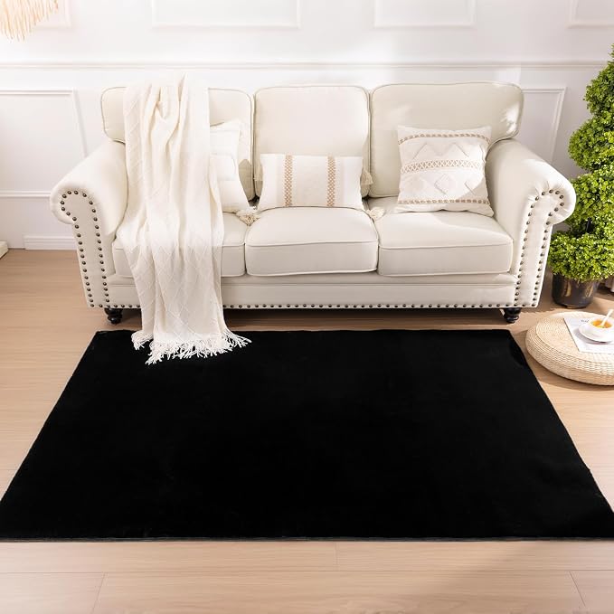 SHACOS Ultra Soft Faux Rabbit Fur Area Rug 4'x6', Non Slip Washable Padded - Image 9