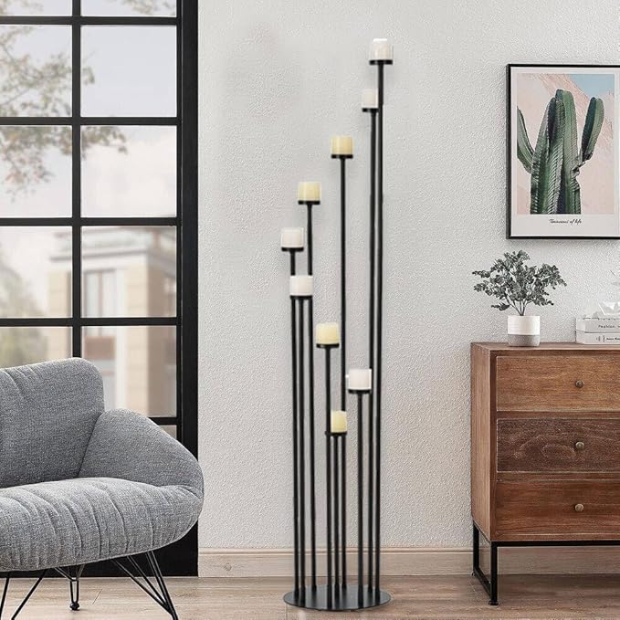 Black 9 Arm Floor Candle Holder Candelabra for Home Decor, Weddings, Dinner Parties Formal Events(Candle Excluded)