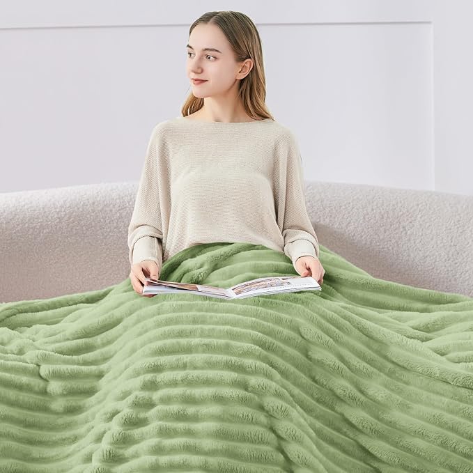 BEDELITE Striped Fleece Throw Blanket, Sage Green, Soft Cozy, Lightweight Warm - Image 3