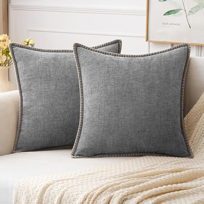 MIULEE Decorative Euro Sham Pillow Covers 24x24 Inch Dark Gray 2 Pack | by MIULEE