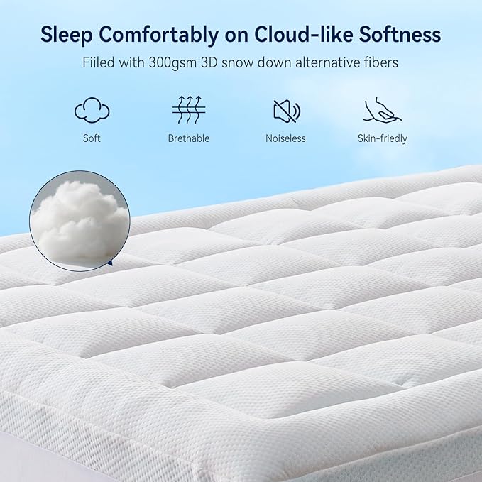 ELEMUSE California King Size Dual Layer 3 Inch Memory Foam Mattress Topper, 2 Inch Cooling High Density Memory Foam Bed Pad and 1 Inch Plush Feel Pillow Top Mattress Topper Cover for Back Pain Relief