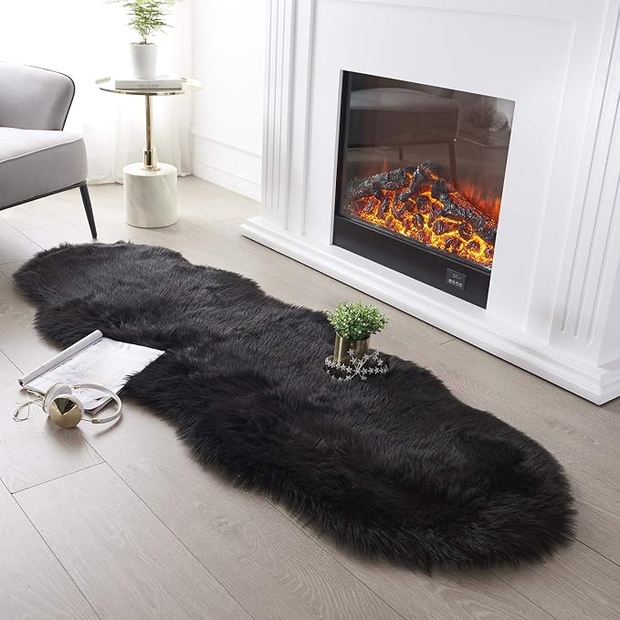 SERISSA 2x6 Fluffy Black Faux Fur Area Rug by SERISSAHomeDecorCollection
