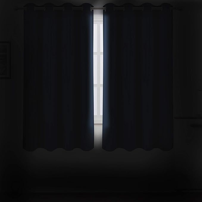 Navy Blue Blackout Curtains/52 x 45 Inch/Set of 2 Panels Room Darkening Short - Image 3