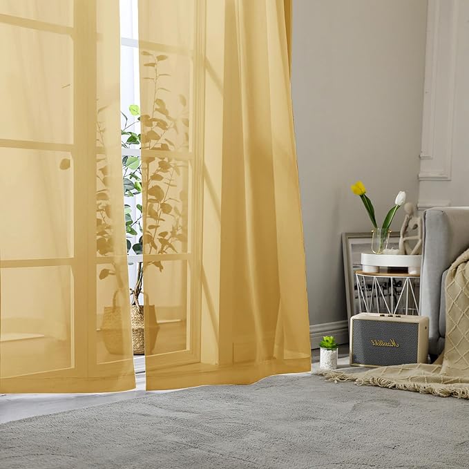 Gold Sheer Curtains 78 Inches Long 2 Panels, Breathable Solid Voile Light - Image 8