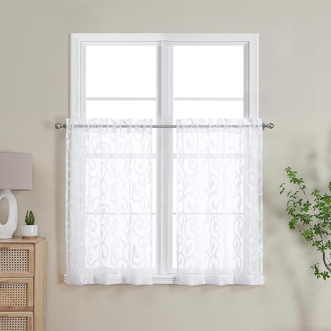 Furman Sheer White Curtains Tiers 36 inch Length, Light Filtering Soft Airy - Image 2