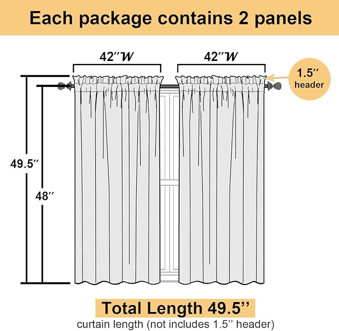 Ivory Sheer Curtains 48 Inch Length 2 Pcs, Rustic Farmhouse Curtains - Image 2