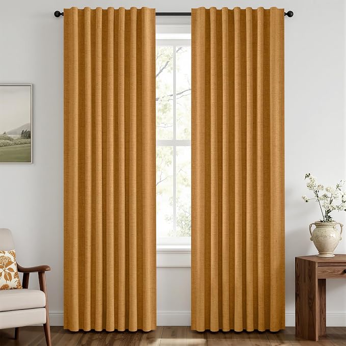MIULEE Fall 100% Blackout Linen Curtains 42" x 63" Mustard Yellow 2 Panels | by MIULEE
