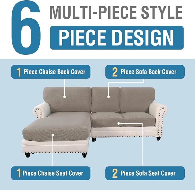 H.VERSAILTEX 2025 New Sectional Couch Covers 6 Pieces Stretch Sofa Covers - Image 3