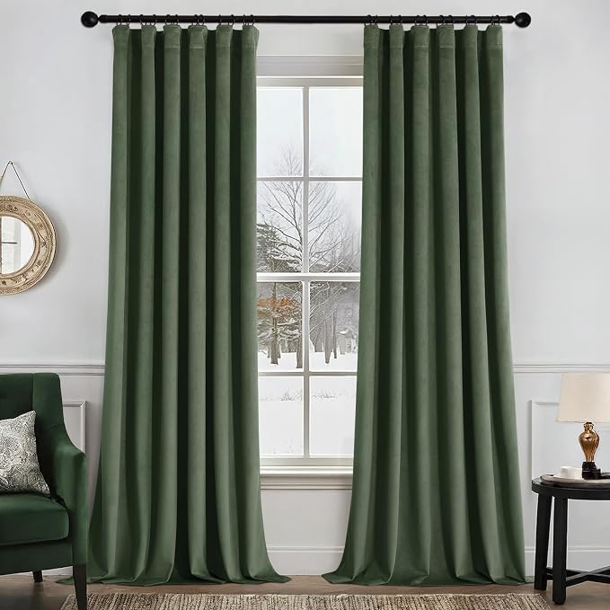 MIULEE Velvet Curtains 50W x 90L 2 Panels Olive Green Blackout Curtains | by MIULEE