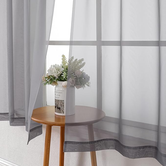 Grey Sheer Curtains 45 Inch Long 2 Panels, Short Voile Drapes - Image 7