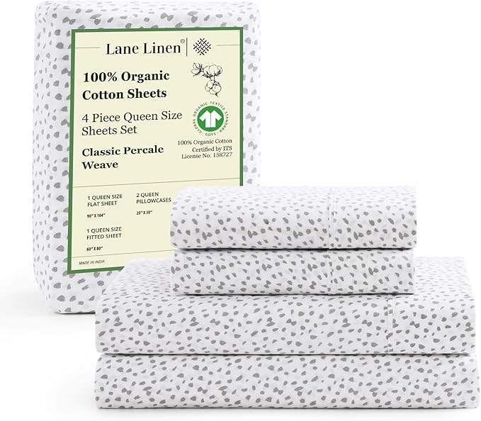 LANE LINEN 100% Organic Cotton Sustainaly Produced Twin XL Bed Sheets, Okeo Tex Certified Printed Cotton Sheets, Luxury Hotel Percale Soft & Comfy Comes in Variety of Colors & Prints- Haze Grey