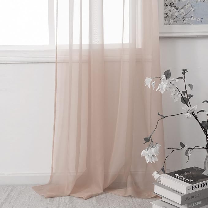 HUTO Blush Pink Sheer Curtains 54 inches Long for Bedroom Top Rod Pocket Sheer Window Panels Curtains for Nursery Living Room 52 by 54 Inch Length Set of 2 Panels