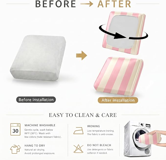 CALBODE 8 Pcs Stretch Outdoor Seat Cushion Covers, Washable Striped Chair Seat - Image 6