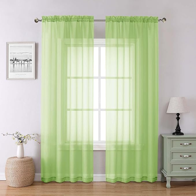 Lime Sheer Curtains 84 Inches Long 2 Panels, Solid Voile Light Filtering Long by Lecloud