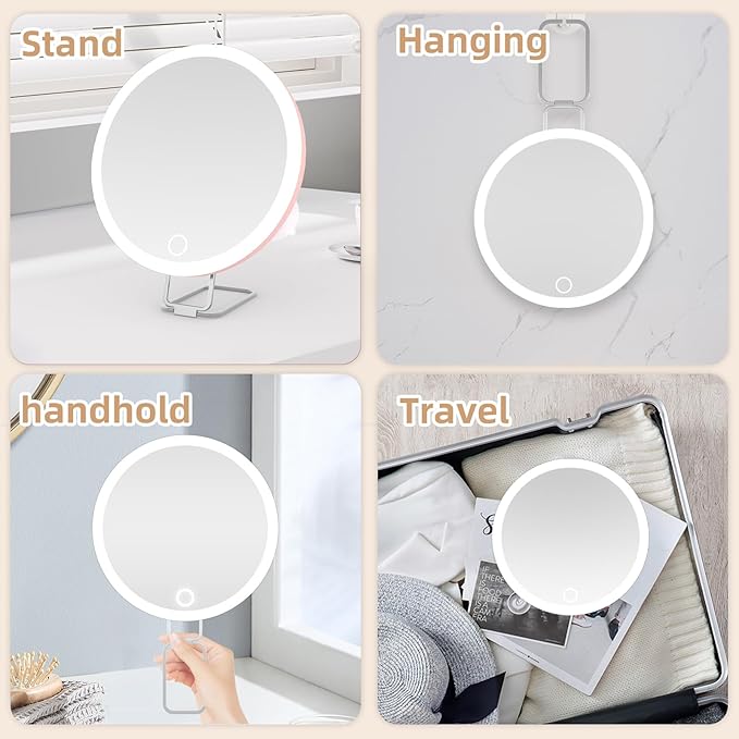 20X Magnifying Mirror with Light, Large 6inch Lighted Magnified Mirror 20x with 3 Suction Cups and 360° Table Stand, Rechargeable 3 Colors Dimming Vanity Makeup Mirror with Tweezers & Scissors