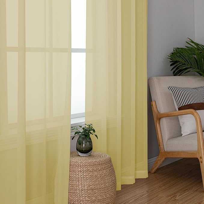 Chyhomenyc Mustard Yellow Sheer Curtains 54 Inches Long, Light Filtering Window - Image 7