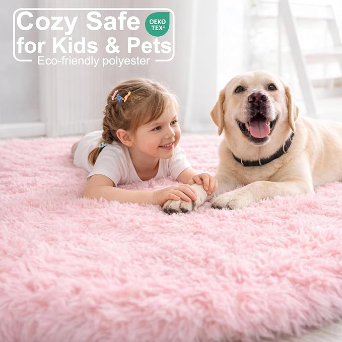 Amdrebio Pink Circle Round Fluffy Area Rug 4Ft - Image 3