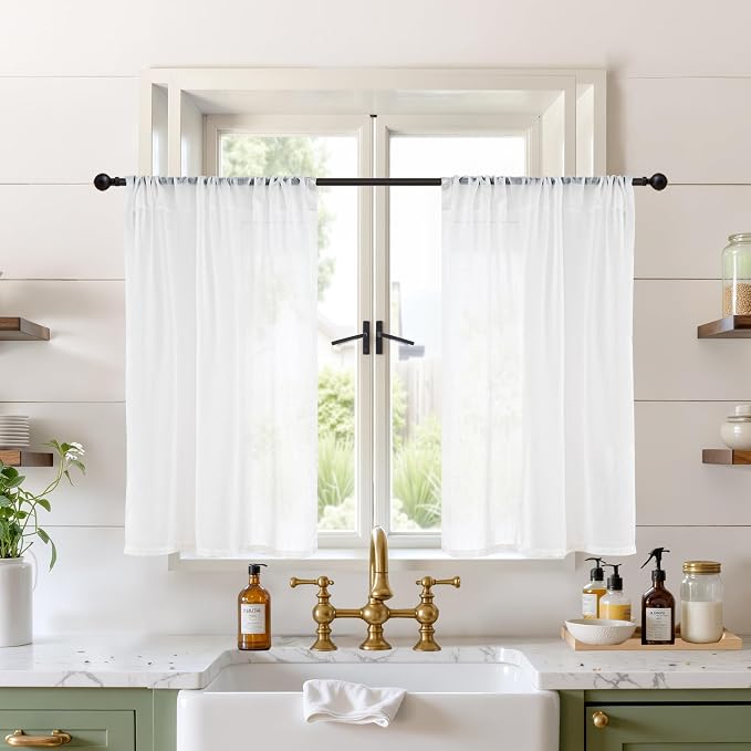 BGment White Linen Sheer Curtains 36 Inch Length by BGment