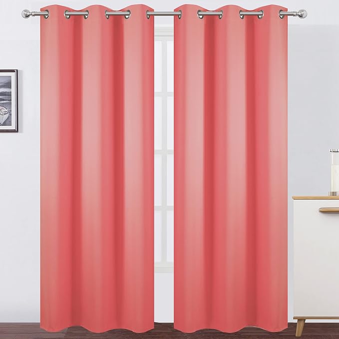 Blackout Curtains 38 x 84 inch/Coral Curtains Set of 2 Panels/Thermal Insulated by Lemomo