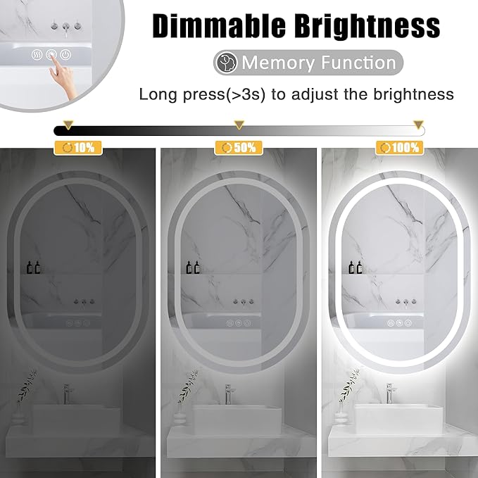 Oval LED Mirror for Bathroom Wall 28 x 40 Inch,Oval Frameless LED Bathroom Vanity Mirror,Lighted LED Mirror with 3 Color Lighting,Dimmable, Anti-Fog(Horizontal/Vertical)