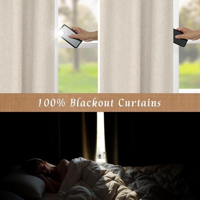 Oatmeal Full Blackout Linen Window Curtains 48 Inches - Image 4
