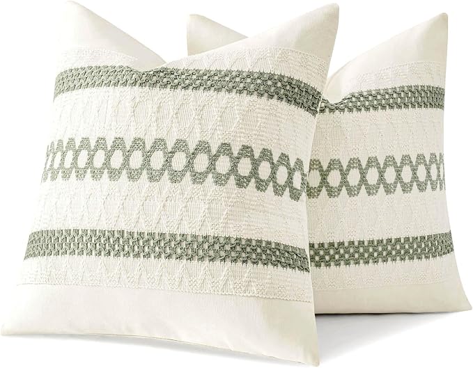 MIULEE Set of 2 Sage Green Boho Decorative Pillow Covers 18x18 Inch | Farmhouse - Image 8