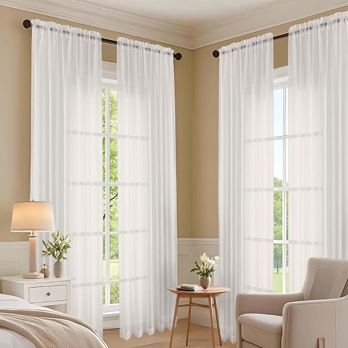 Ivory Sheer Curtains 120 Inches Long 2 Panels Set, 59 Inch Extra Wide Soft Airy - Image 7