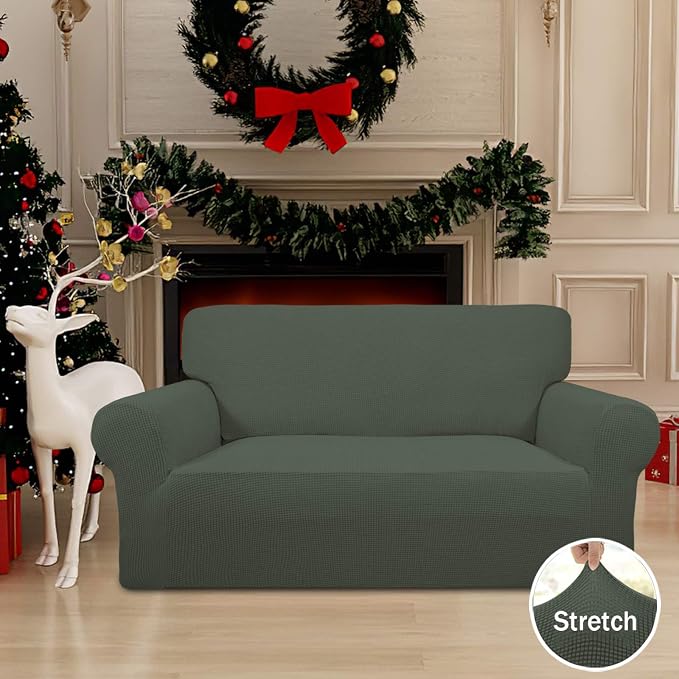 Easy-Going Stretch Loveseat Couch Covers Washable Olive Green | 1-Piece - Image 2