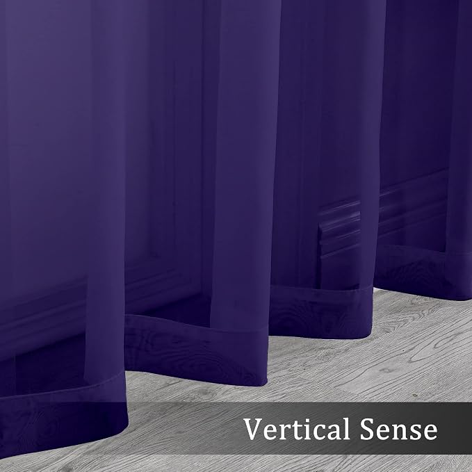 Purple Sheer Curtains 63 inch Length 2 Panels Set, Rod Pocket Voile Fimly Sheer - Image 3