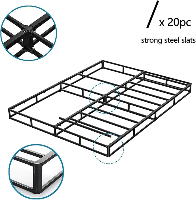 Queen Size Box Spring and Cover Set, 9 Inch High Profile Metal BoxSpring, Heavy Duty Structure Mattress Foundation, Noise Free, Non-Slip, Easy Assembly