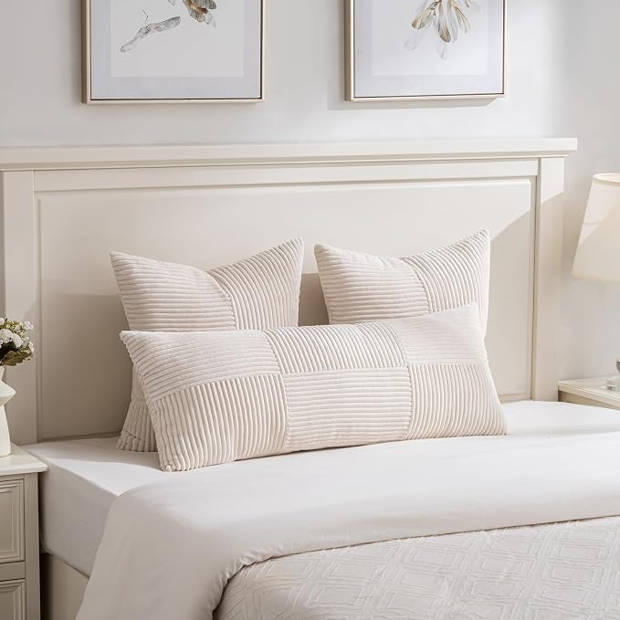 Fancy Homi Set of 2 Cream Boho Long Lumbar Body Decorative Throw Pillow Cover - Image 2