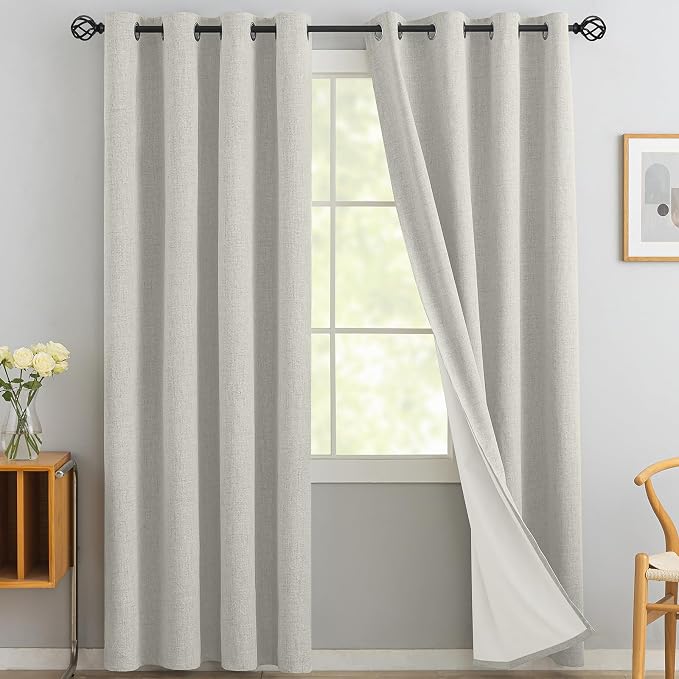 Yakamok Cream Linen Textured Curtains 84 Inches Long by Yakamok
