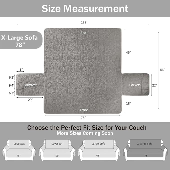 Soft Quilted Couch Cover with Pockets - Image 6
