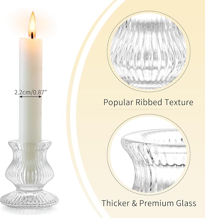 Romadedi Glass Candle Holder for Candlestick - 20 Pcs Clear Small Tapered Candle Holder Decor Bulk Wedding Table Centerpiece for Candle Sticks Christmas Party Living Room Dinner Advent