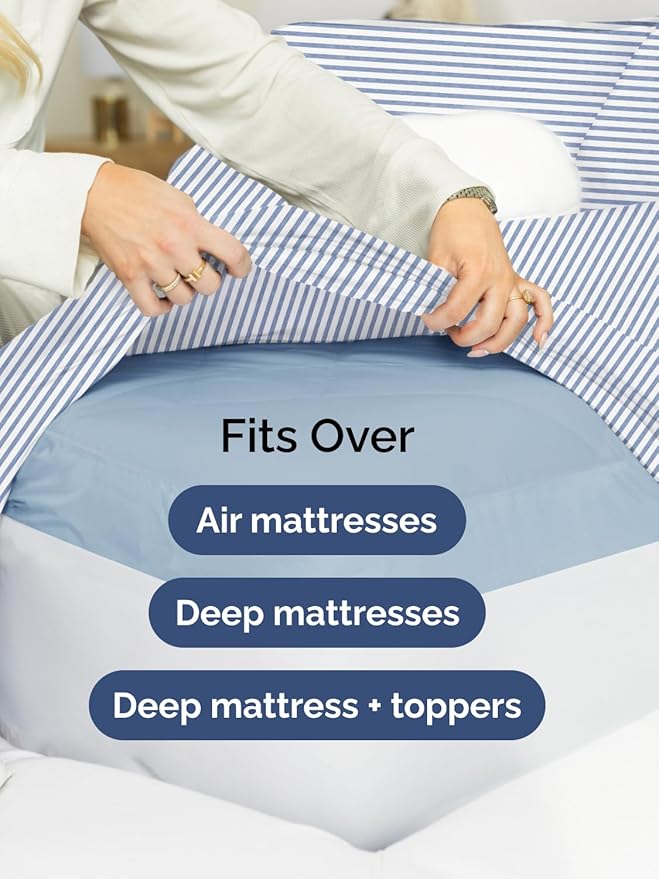 Extra Deep Full Sheet Set - 6 Piece Breathable and Cooling Sheets - Hotel Luxury Bed Sheets Set - Easy Fit - Soft, Wrinkle Free and Comfy Sheets Set - Blue Striped Sheet Set with Extra Deep Pockets